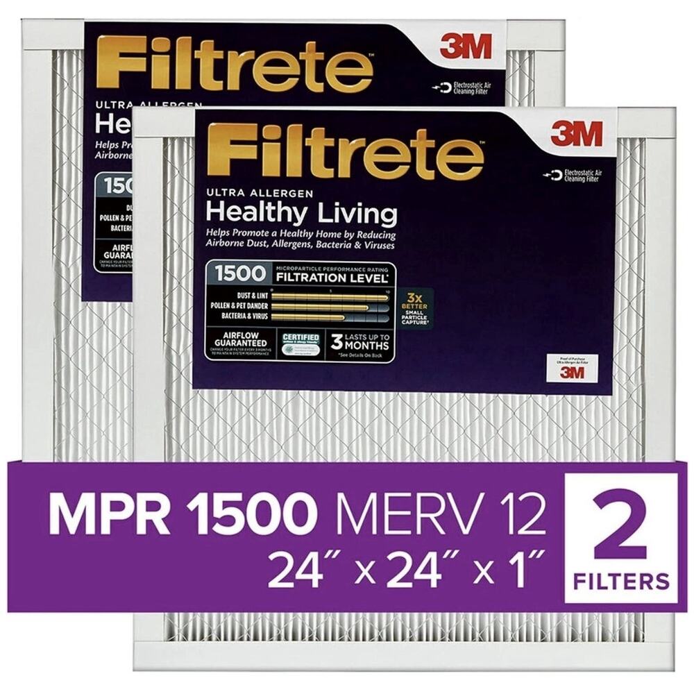 Filtrete 24x24x1, AC Furnace Air Filter, MPR 1500, Healthy Living 2 Filters